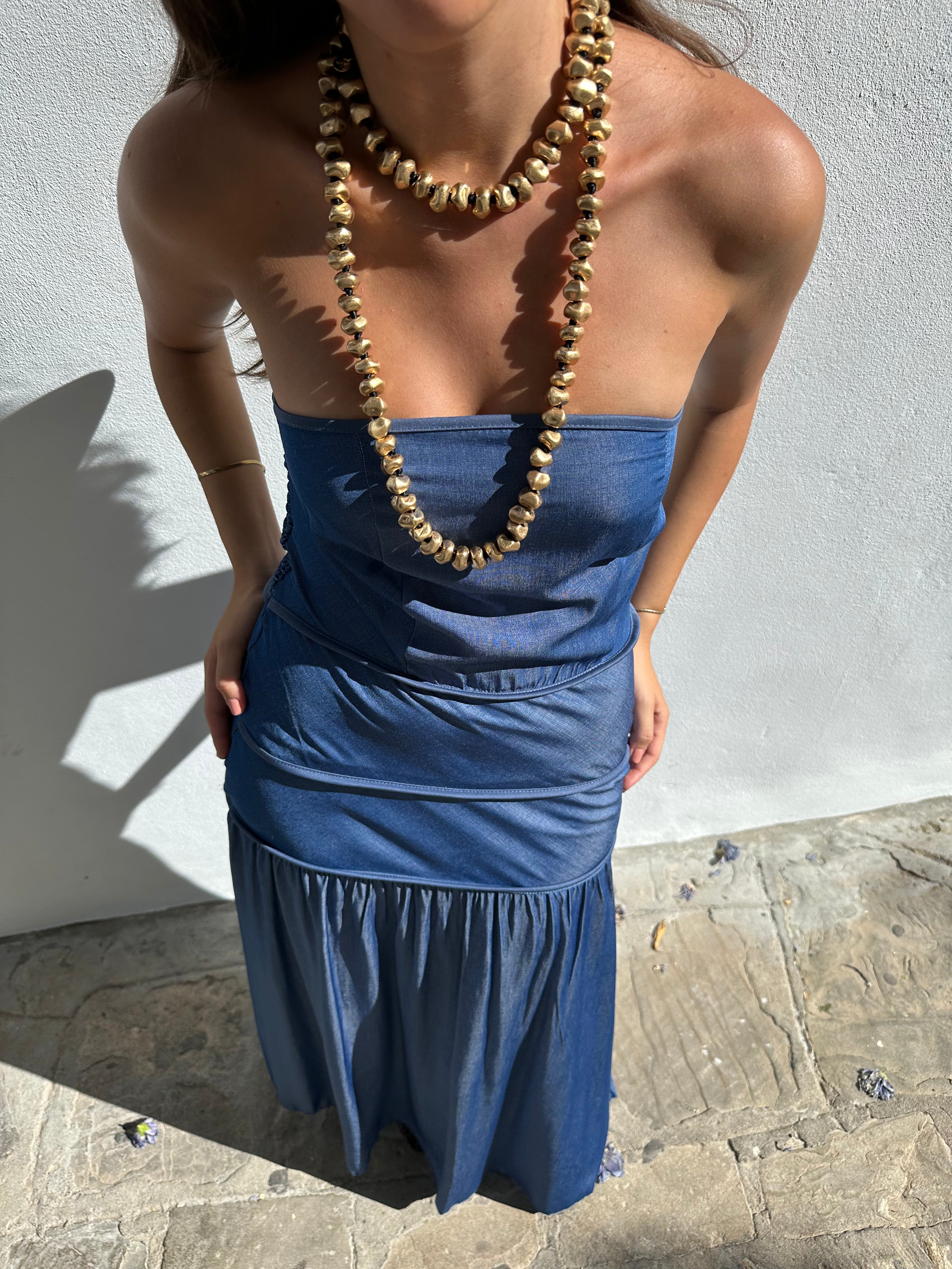 Vestido Palabra de Honor Azul